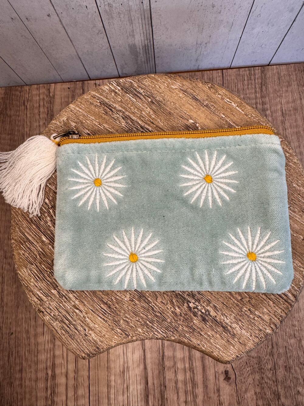 Spring Coin Purse 6 x 4 in Makeup Bag Cotton Pouch Dandelion Light Blue NEW